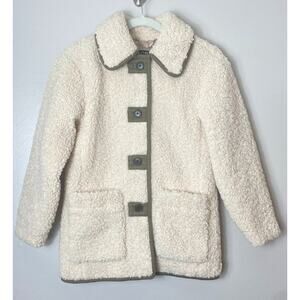 J. CREW COAT JACKET TEDDY SHERPA IVORY GREEN MINIMALIST PREPPY WINTER COMFORT